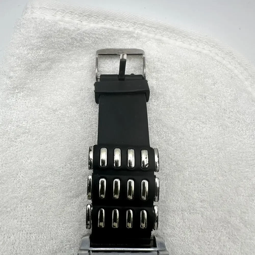 Element New York Quartz Tonneau Watch Silver Case Black Rubber Strap